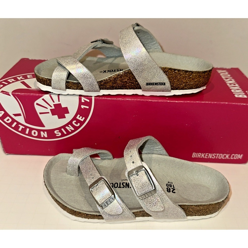 Birkenstock Kids Silver Glitter Cross-Strap Sandals